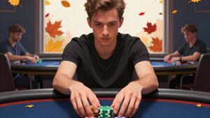 Focused player pushing a chip tower to master October Poker Tactics Navigating High-Variance Play