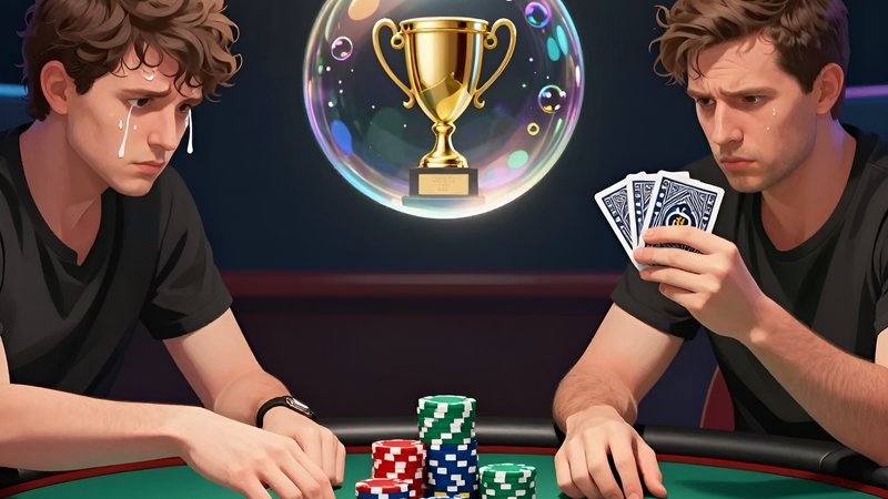 Focused poker player facing a nervous opponent to illustrate tactical adjustments tournament bubble tension