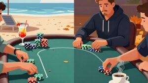 Poker table splitting summer beach vibes and autumn focus for September Transition Adjusting Texas Holdem Tournament strategies