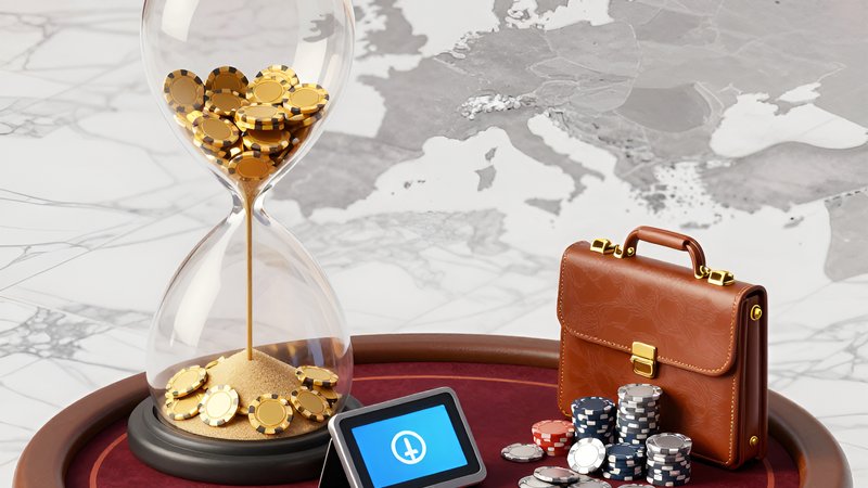 Surreal landscape with poker chips flowing into a digital wallet for managing deposits withdrawals tournament play